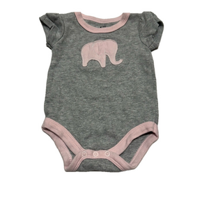 10/10$ grey & pink elephant baby short sleeve bodysuit/onesie size 0-3 months